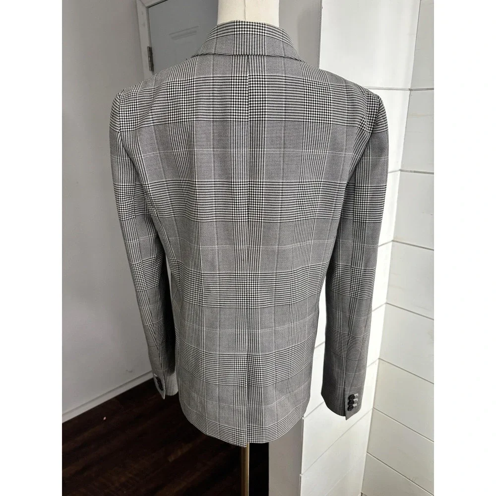 J Crew Blazer Womens 8 Black White Plaid Houndstooth Two Button‎ Jacket Career